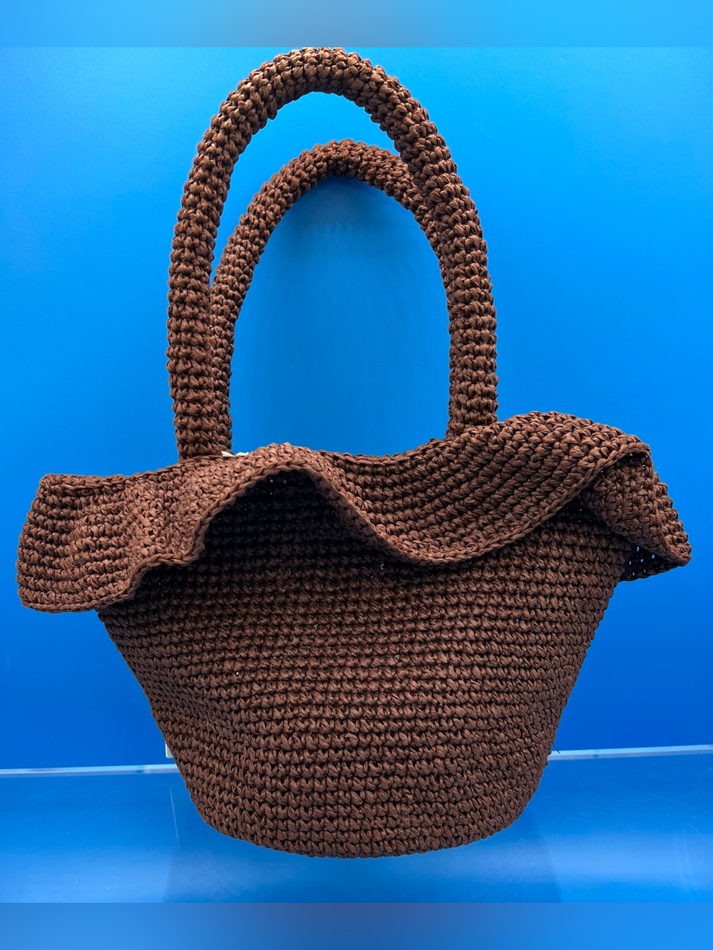 Haute Hippie Ruffled Brown Raffia Handbag, NWT - Picture 2 of 10
